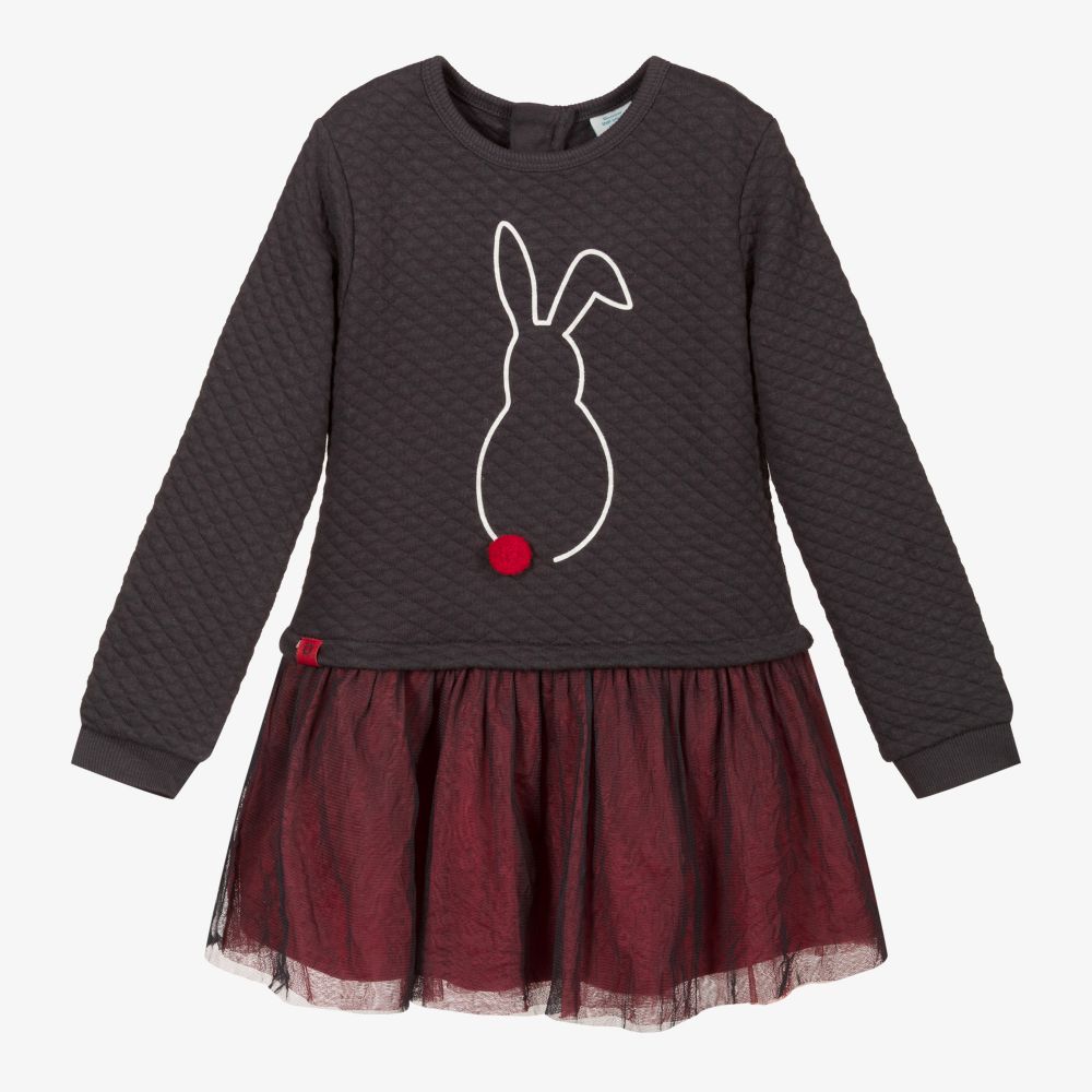 Boboli - Серо-красное платье из тюля с кроликом | Childrensalon