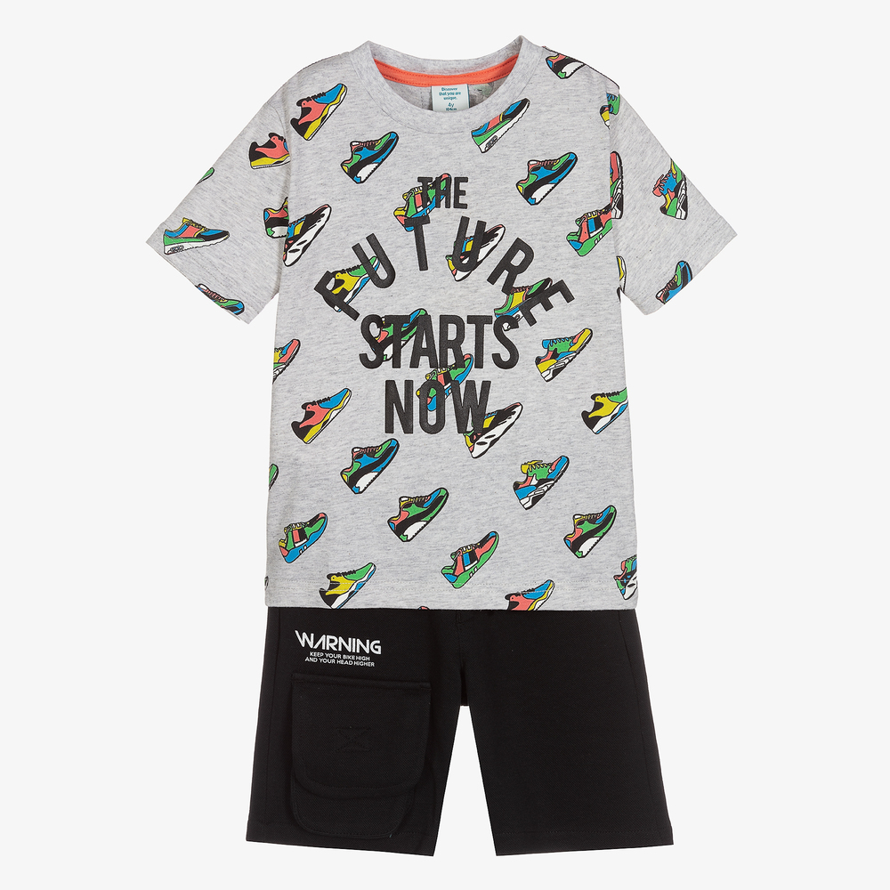 Boboli - Grey Top & Black Shorts Set | Childrensalon