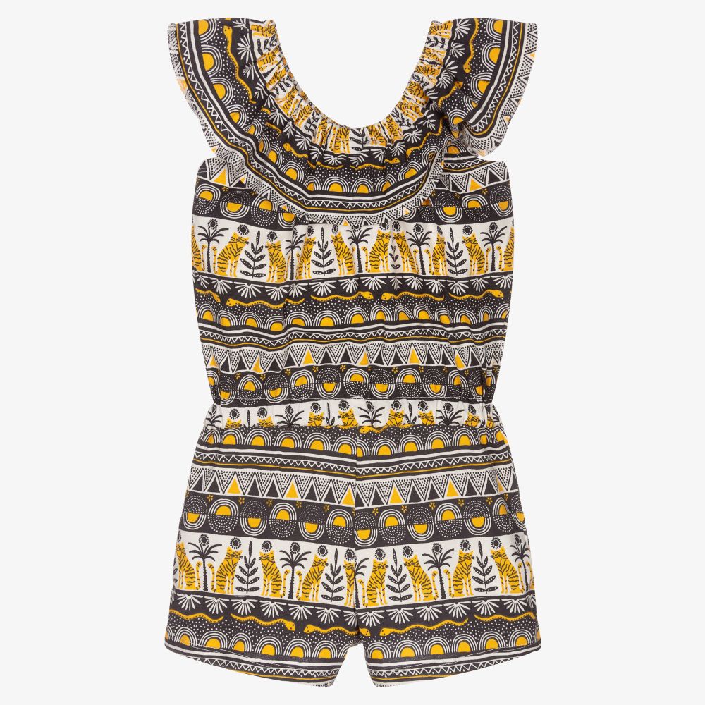 Boboli-بلاي سوت قطن جيرسي لون رمادي داكن وأصفر للبنات | Childrensalon Outlet