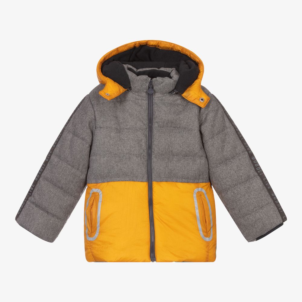 Boboli - Manteau à capuche gris et jaune | Childrensalon