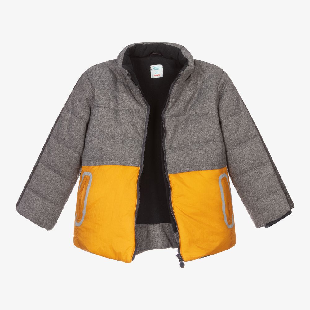 Boboli-معطف هودي لون رمادي وأصفر للأولاد | Childrensalon Outlet