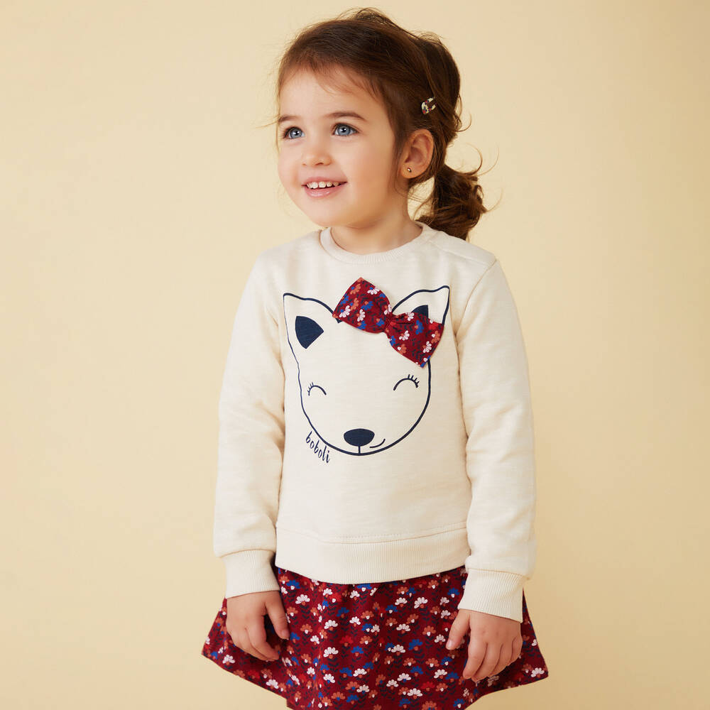 Boboli-Ivory Cat Dress Set | Childrensalon Outlet