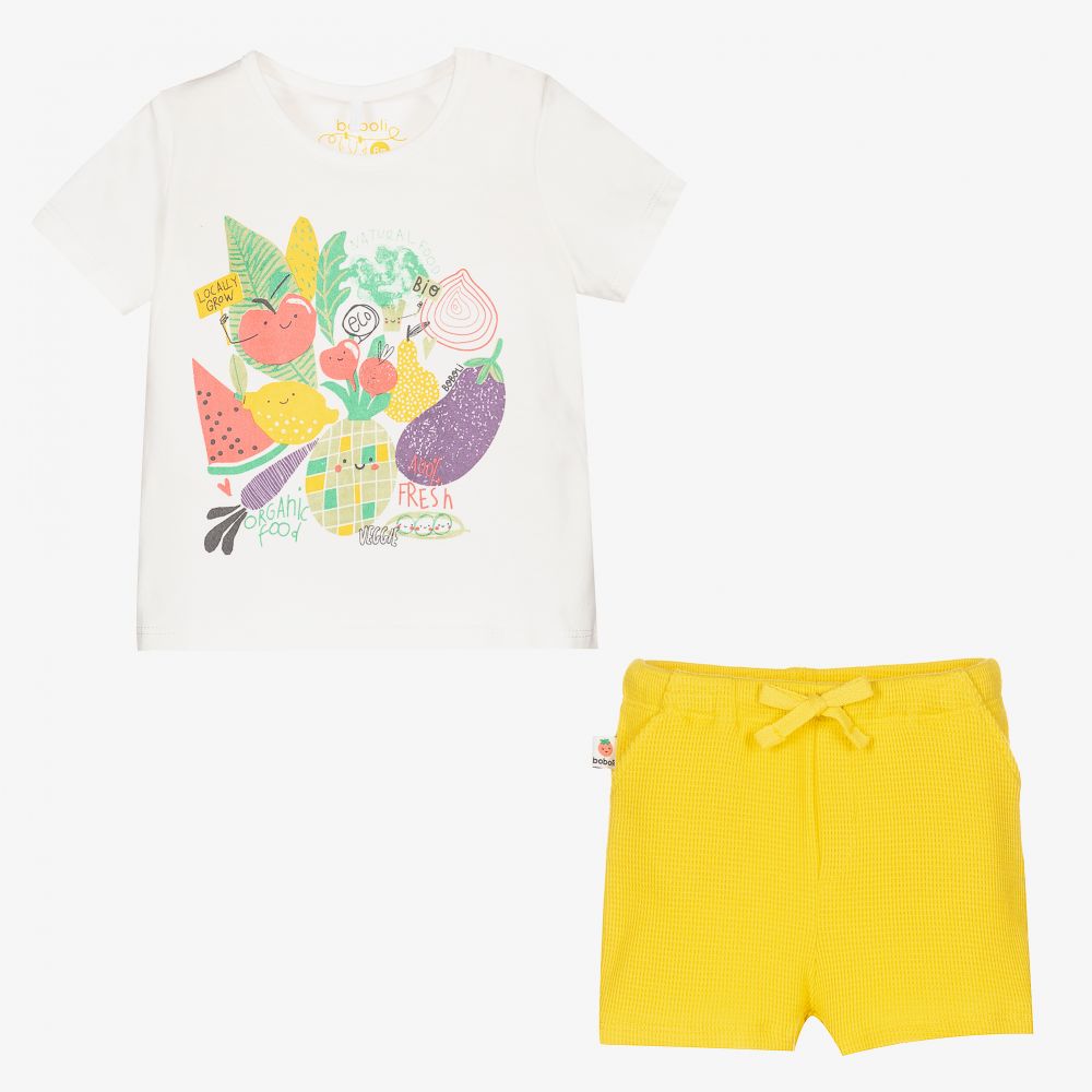 Bobux-طقم شورت قطن جيرسي لون عاجي وأصفر للمولودات | Childrensalon Outlet