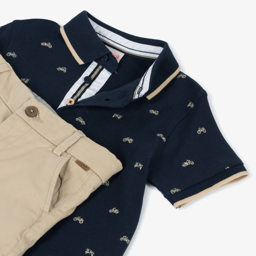 Boboli-Комплект из хлопка синий и бежевый для мальчиков | Childrensalon Outlet