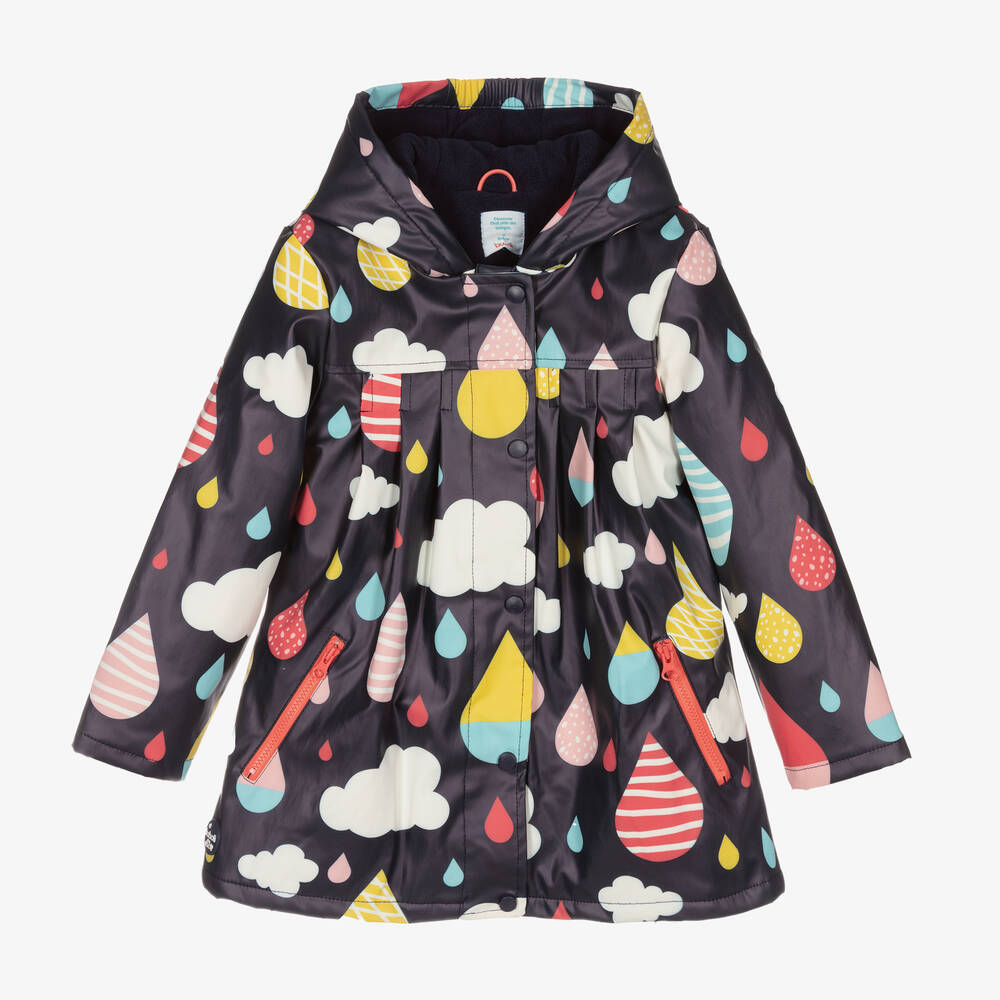 Boboli - معطف واقي من المطر لون كحلي بطبعة ملونة للبنات | Childrensalon