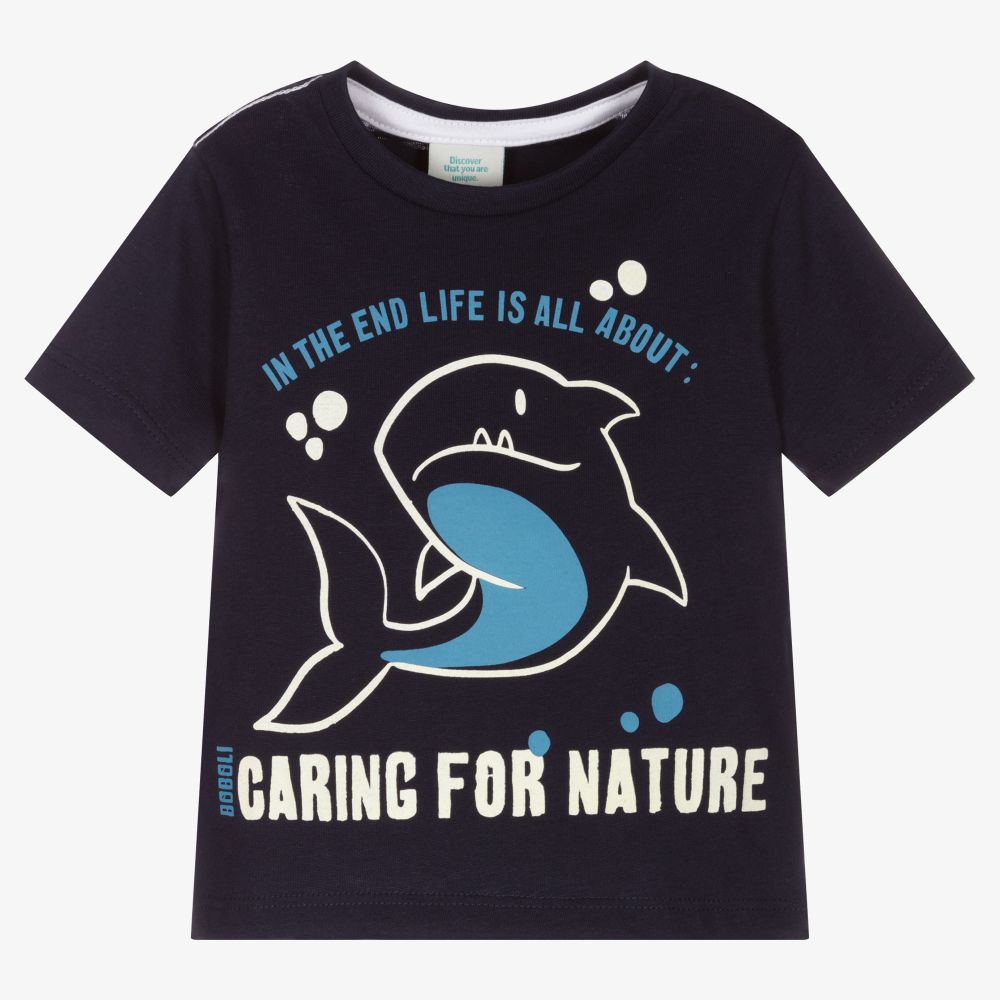 Boboli-Navy Blue Cotton Whale T-Shirt | Childrensalon Outlet