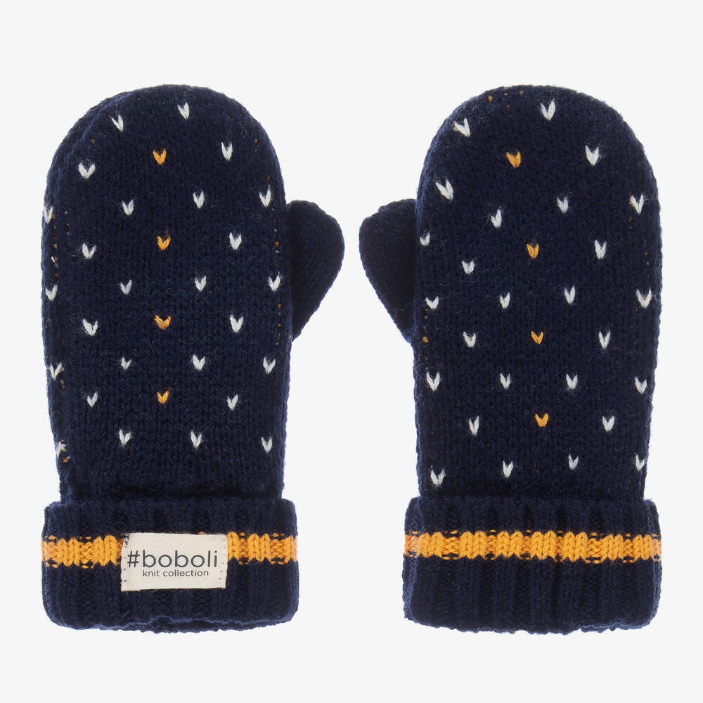 Boboli - Navy Blue Knitted Mittens | Childrensalon