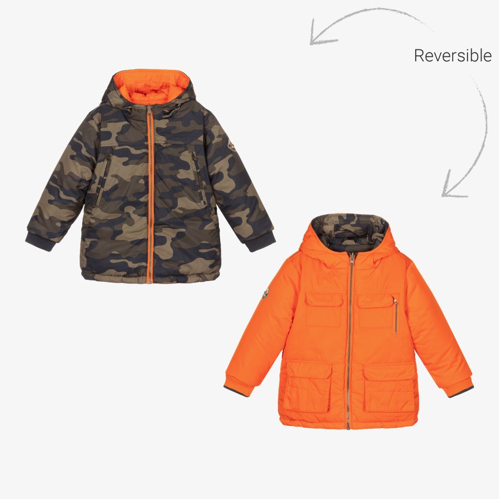 Boboli - Оранжевая двусторонняя куртка камуфляжной расцветки | Childrensalon