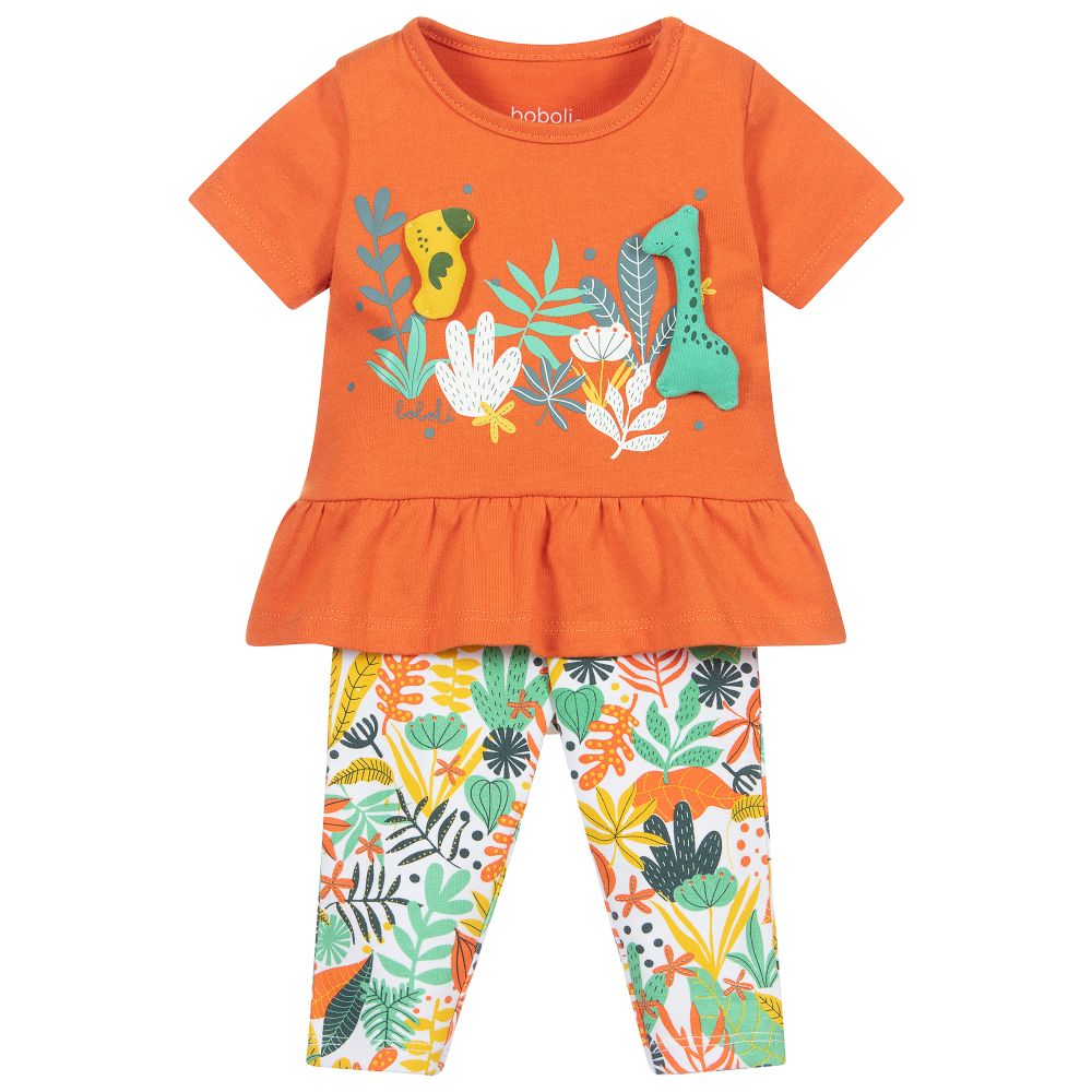 Boboli-Orange Cotton Leggings Set | Childrensalon Outlet