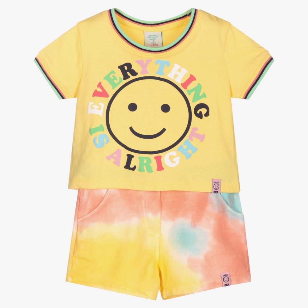 Boboli - Бледно-желтая футболка и шорты с эффектом тай-дай | Childrensalon