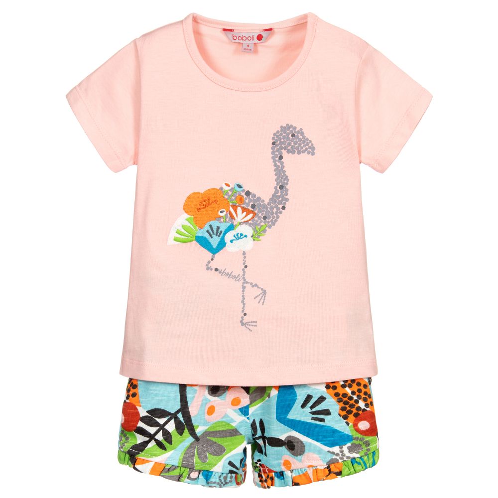 Boboli - Shorts-Set aus Baumwolle mit Flamingo | Childrensalon