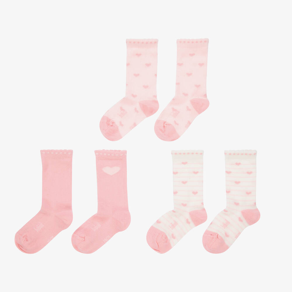 بوبولي-جوارب مزيج قطن لون زهري للبنات (عدد 3) | Childrensalon Outlet