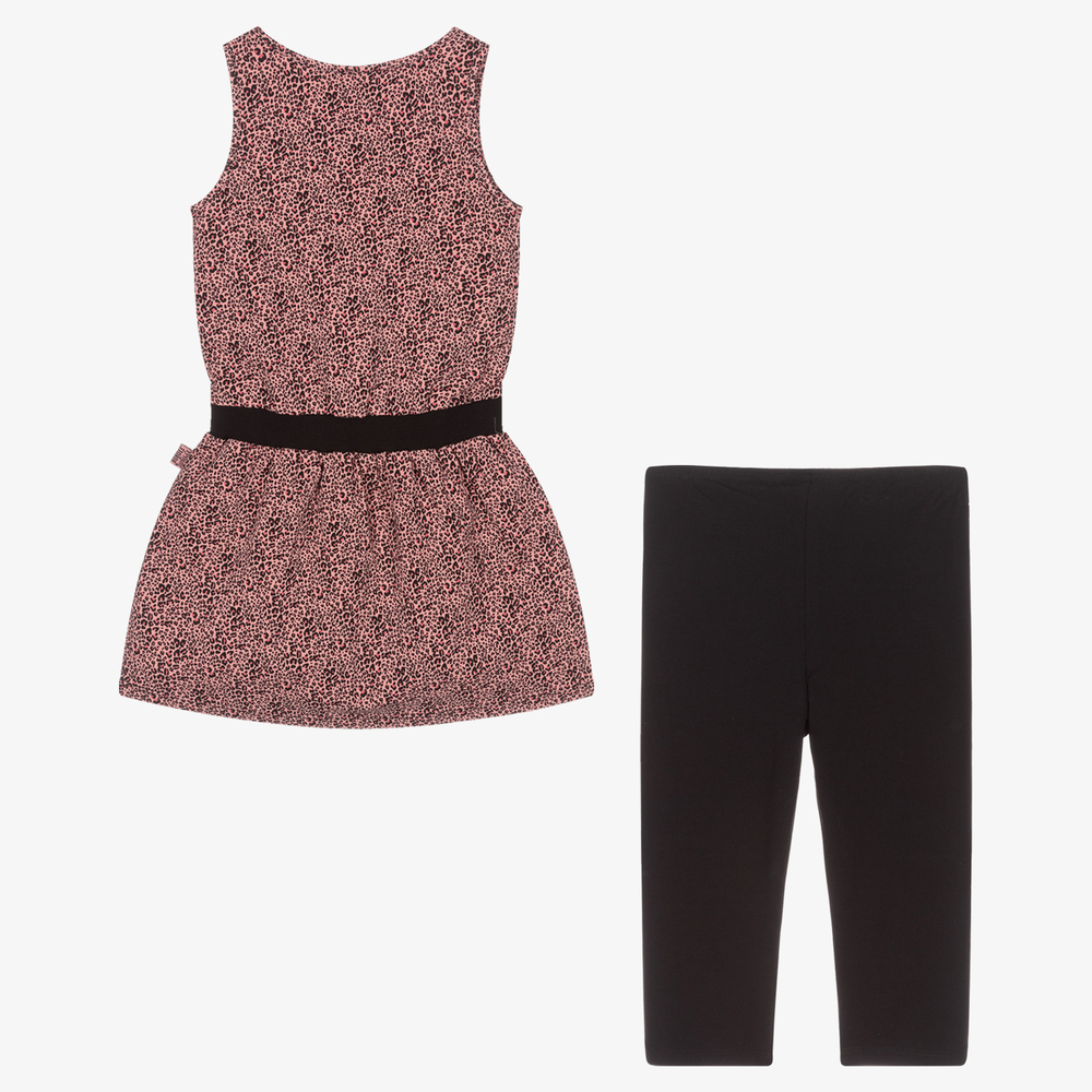 Boboli-طقم ليغنغز وفستان قطن جيرسي لون زهري وأسود | Childrensalon Outlet