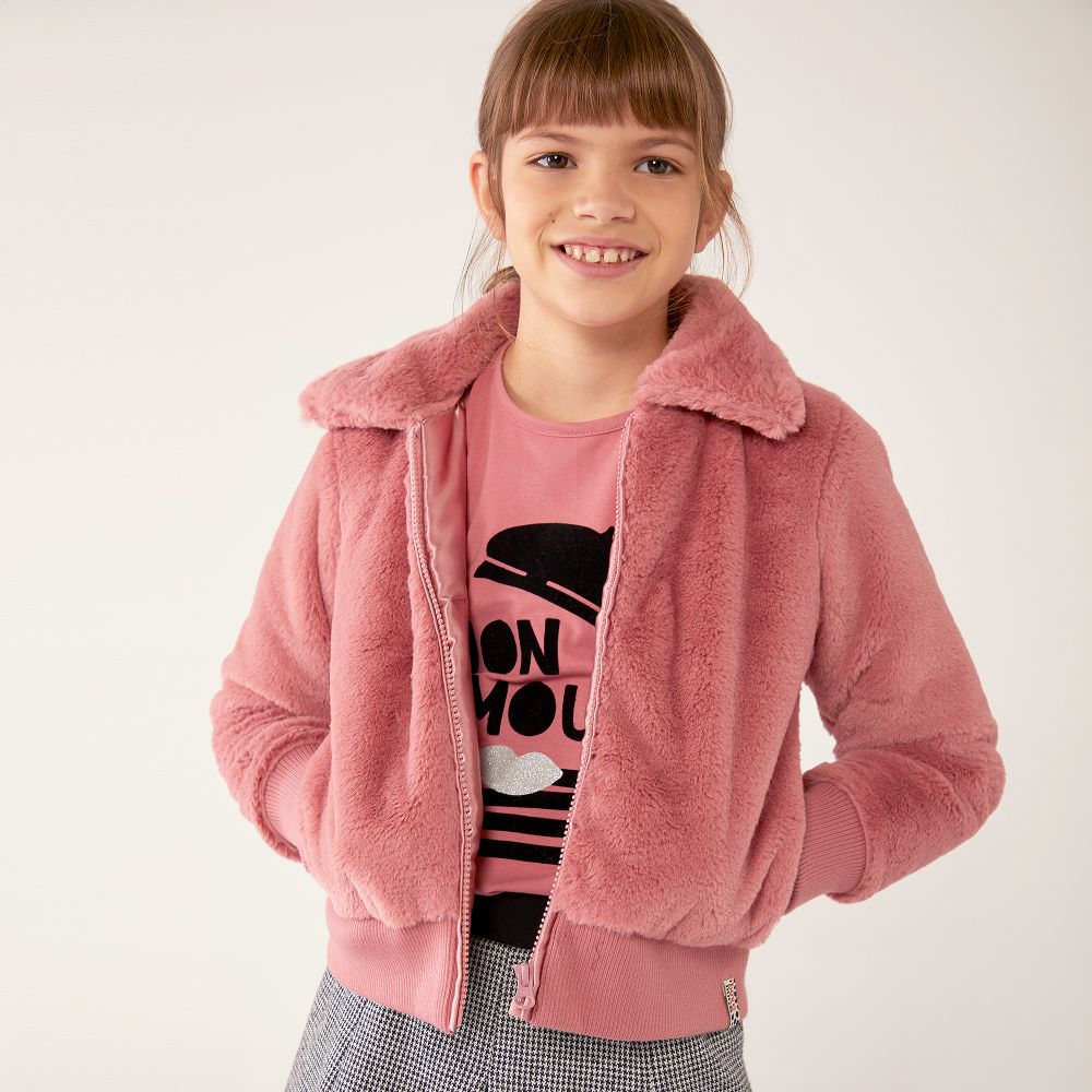 Girls faux fur bomber top jacket