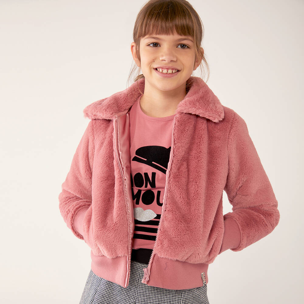 Boboli Pink Faux Fur Bomber Jacket Childrensalon Outlet