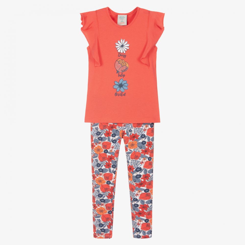 Boboli-طقم ليغنغز قطن جيرسي لون زهري بطبعة ورود للبنات | Childrensalon Outlet
