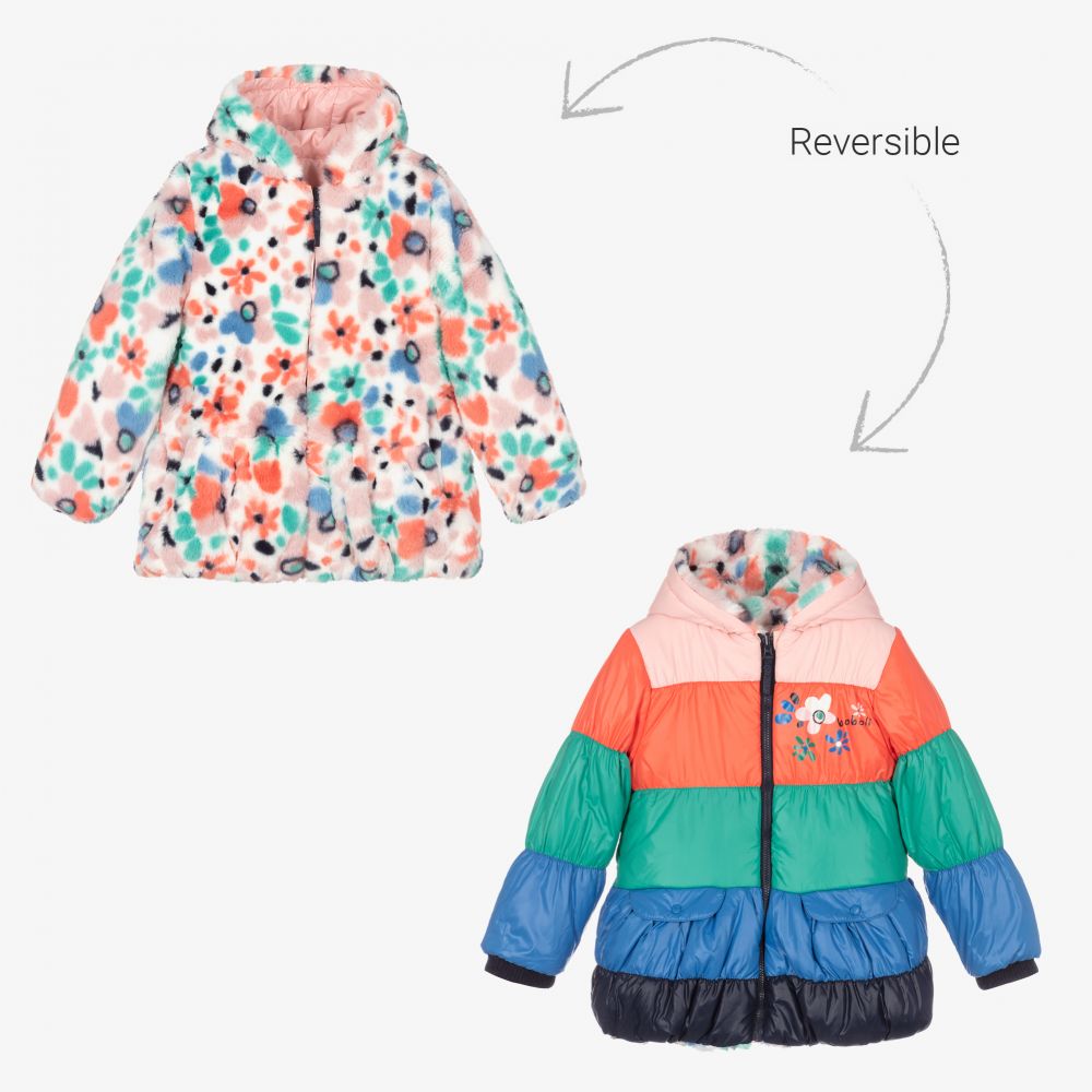 Boboli - Manteau réversible rose et vert | Childrensalon