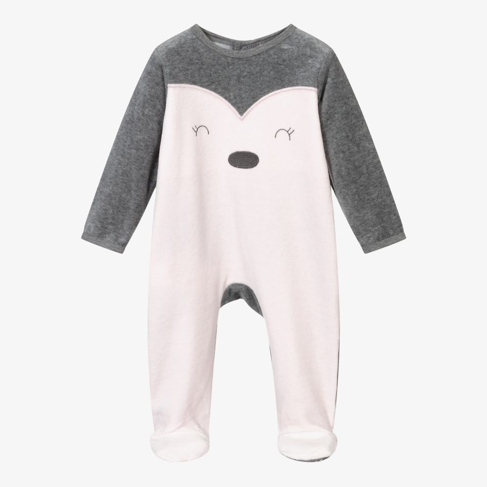 Boboli - Pink Penguin Velour Babygrow | Childrensalon