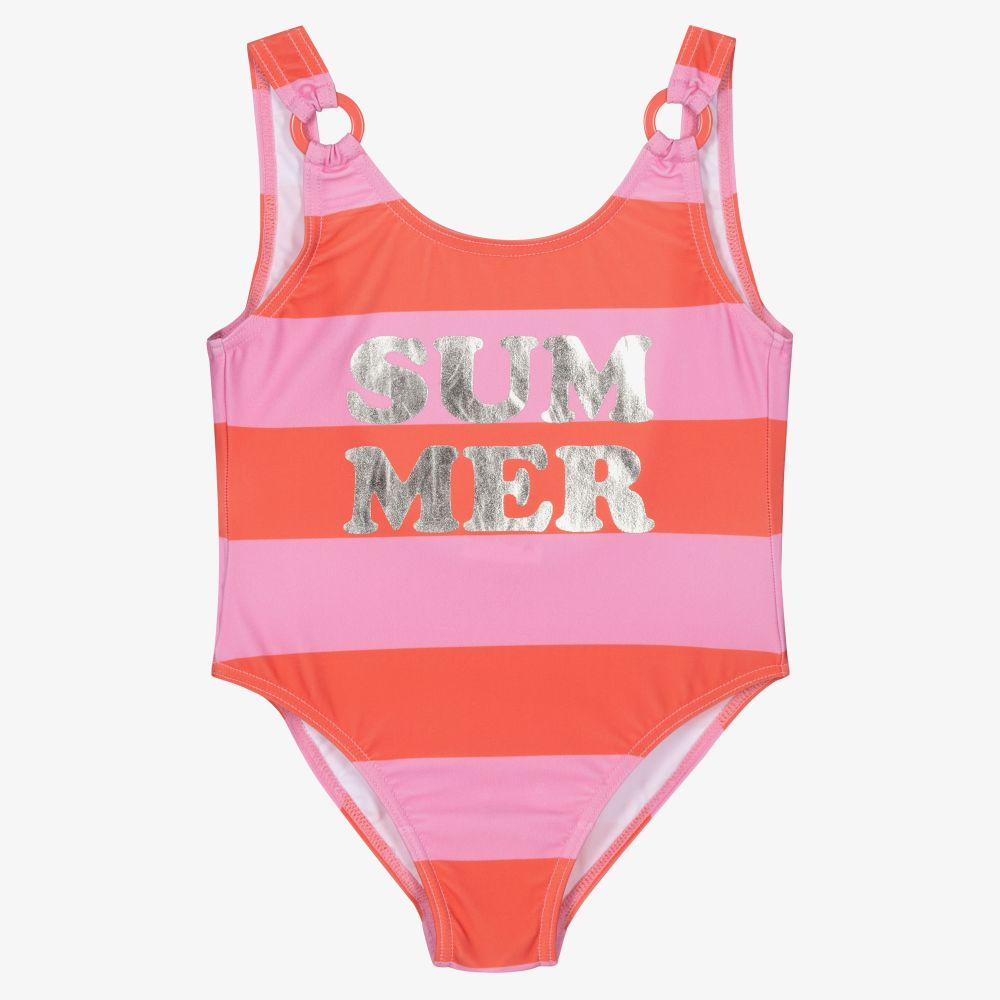 Boboli-Pink & Red Stripe Swimsuit | Childrensalon Outlet