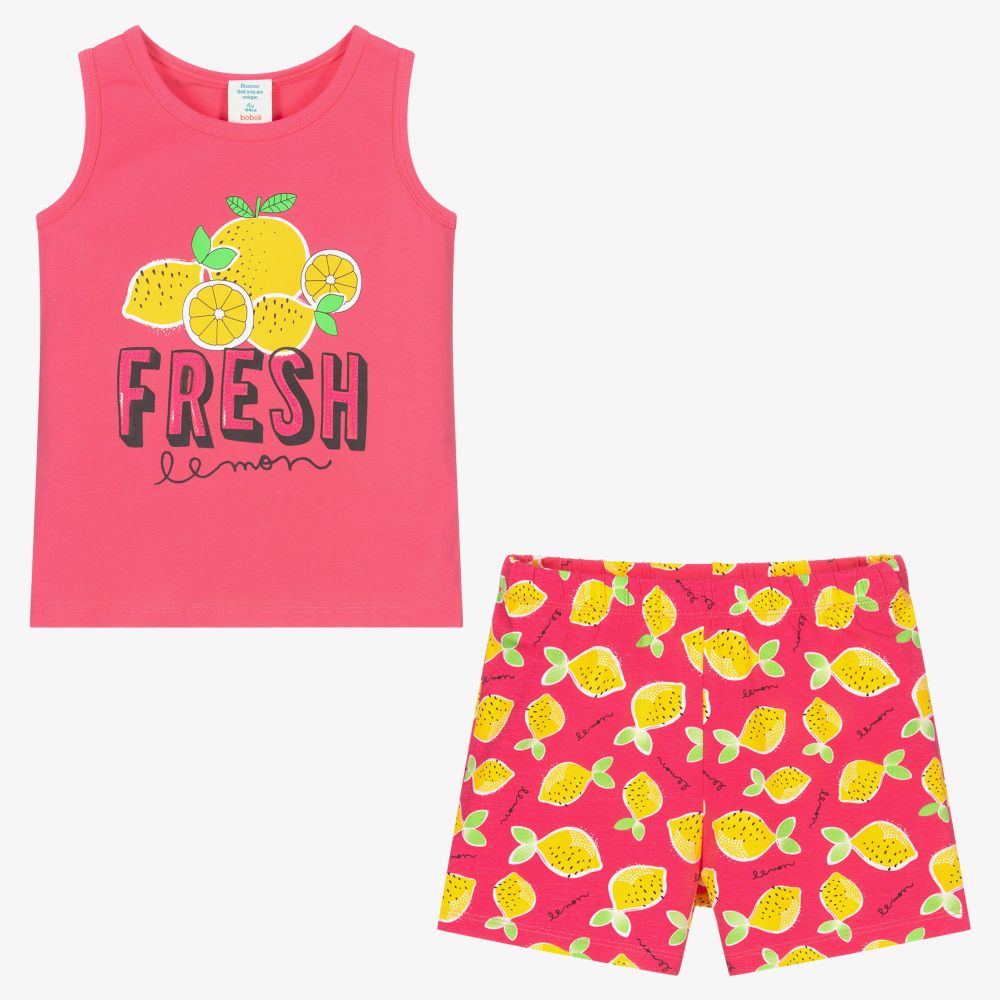 بوبولي-بيجاما قطن جيرسي لون زهري وأصفر للبنات | Childrensalon Outlet