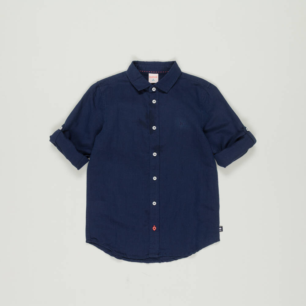 Boboli-Preloved Boys Blue Cotton & Linen Shirt (10 years) | Childrensalon Outlet