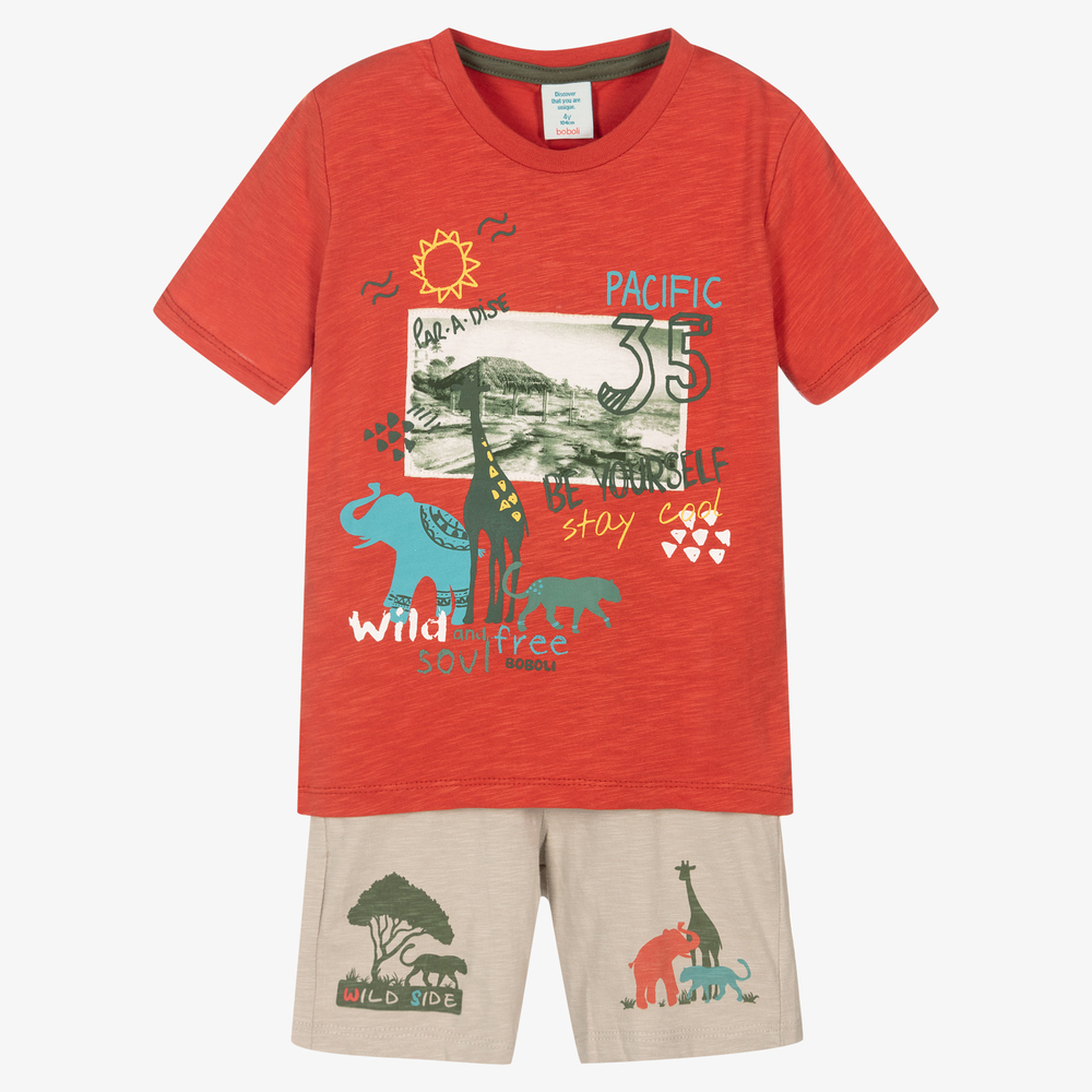 Boboli - Red & Beige Safari Shorts Set | Childrensalon