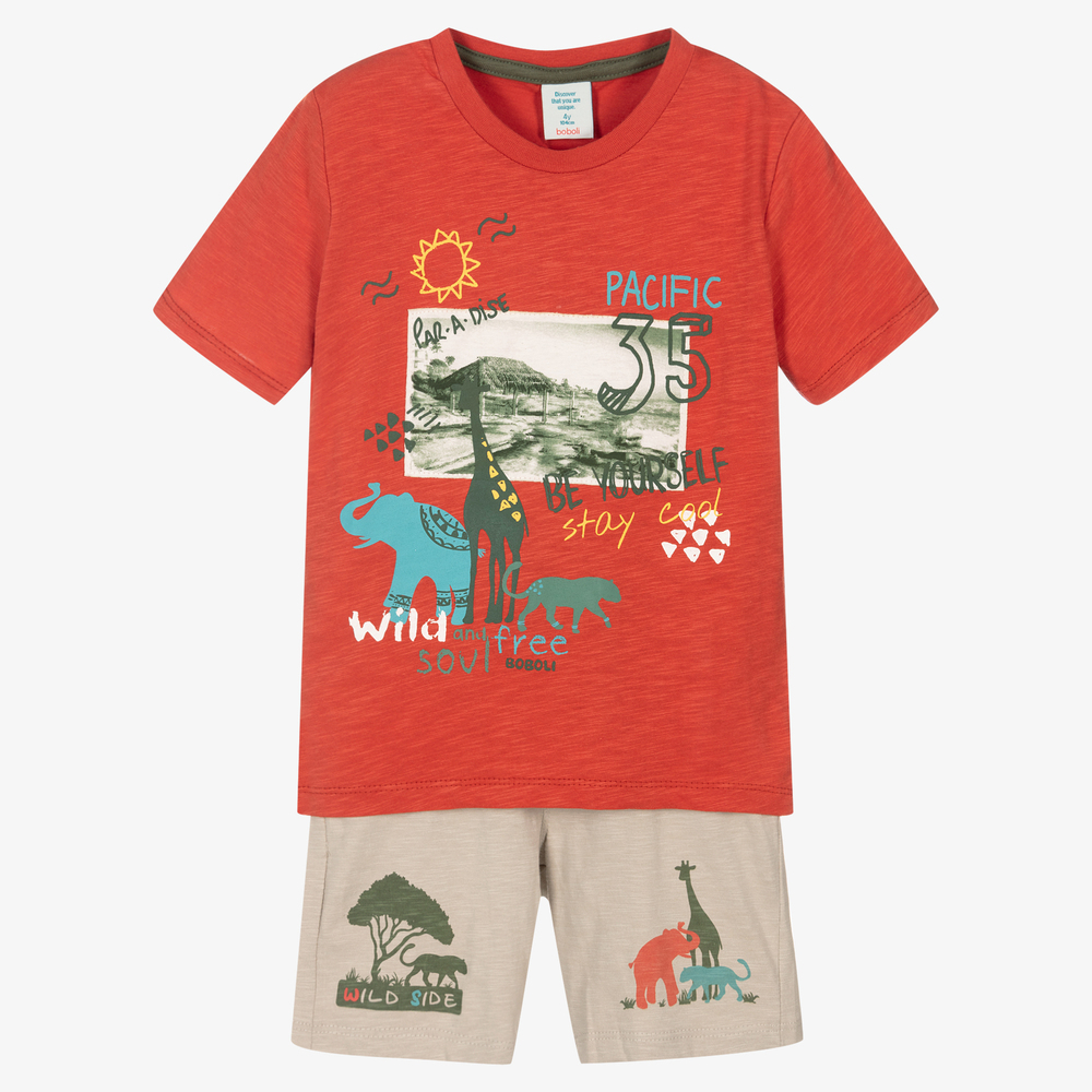 Boboli-Красная футболка и бежевые шорты в стиле сафари | Childrensalon Outlet