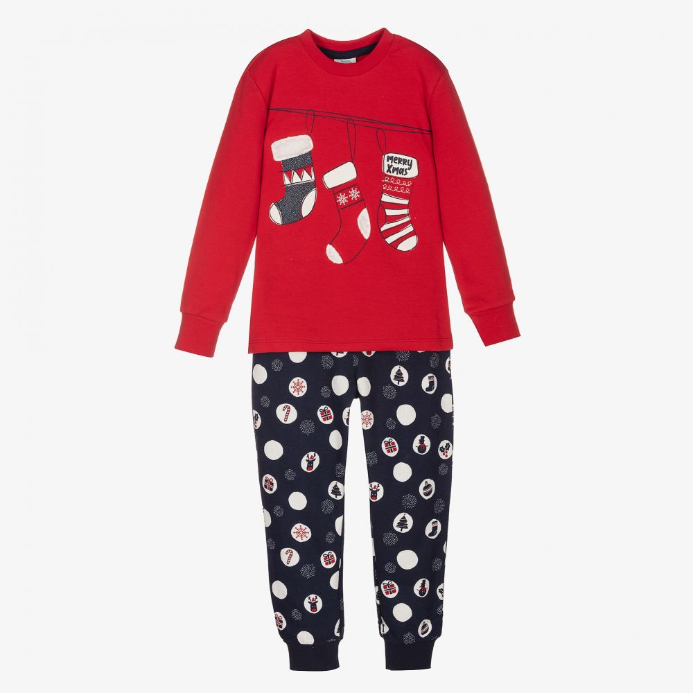 Boboli - Weihnachts-Schlafanzug in Rot und Blau | Childrensalon