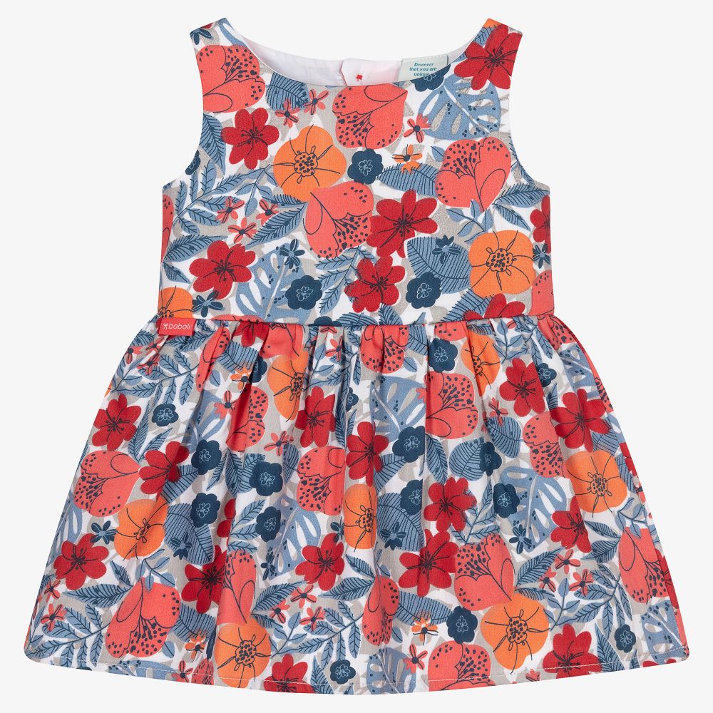 Boboli - Красно-синее платье в цветочек и трусики | Childrensalon