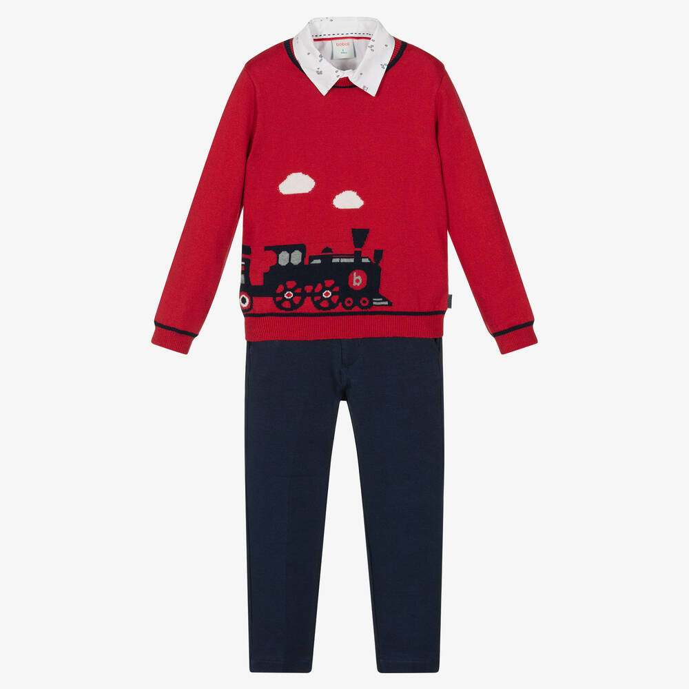 Boboli - Ensemble pantalon rouge et bleu Train  | Childrensalon