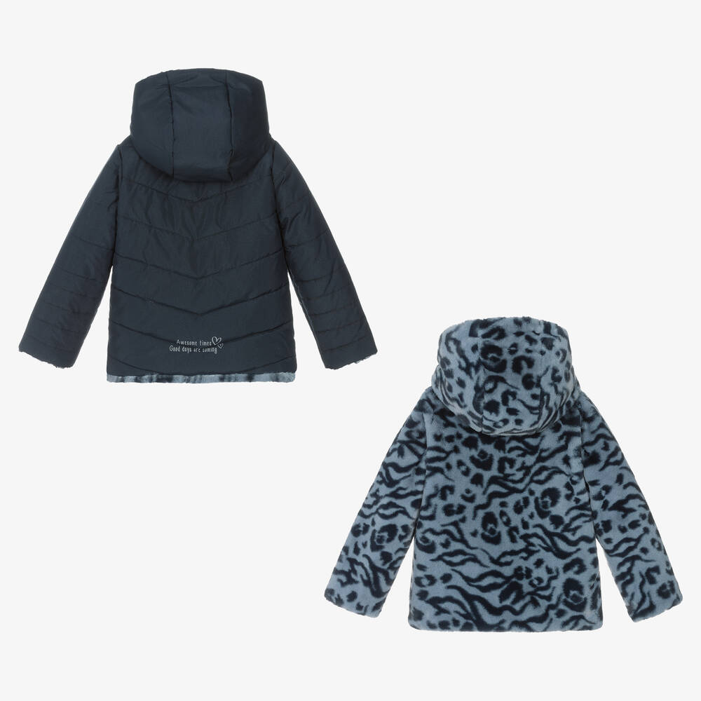 Boboli-Двусторонняя голубая куртка с леопардовым принтом | Childrensalon Outlet