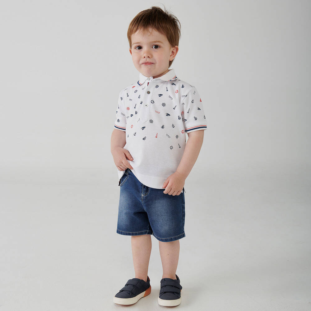 Boboli-White & Blue Boats Shorts Set | Childrensalon Outlet