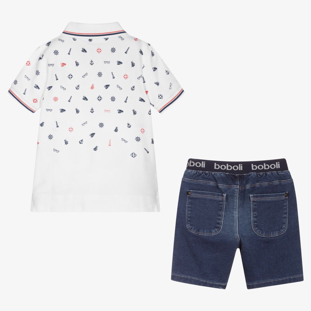 Boboli-White & Blue Boats Shorts Set | Childrensalon Outlet