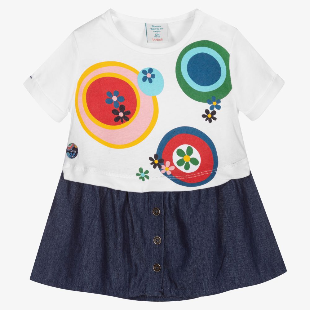 Boboli - Robe blanche et bleue à fleurs  | Childrensalon