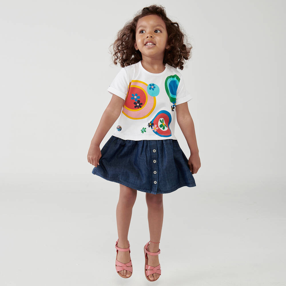 Boboli-Бело-синее платье с цветами | Childrensalon Outlet