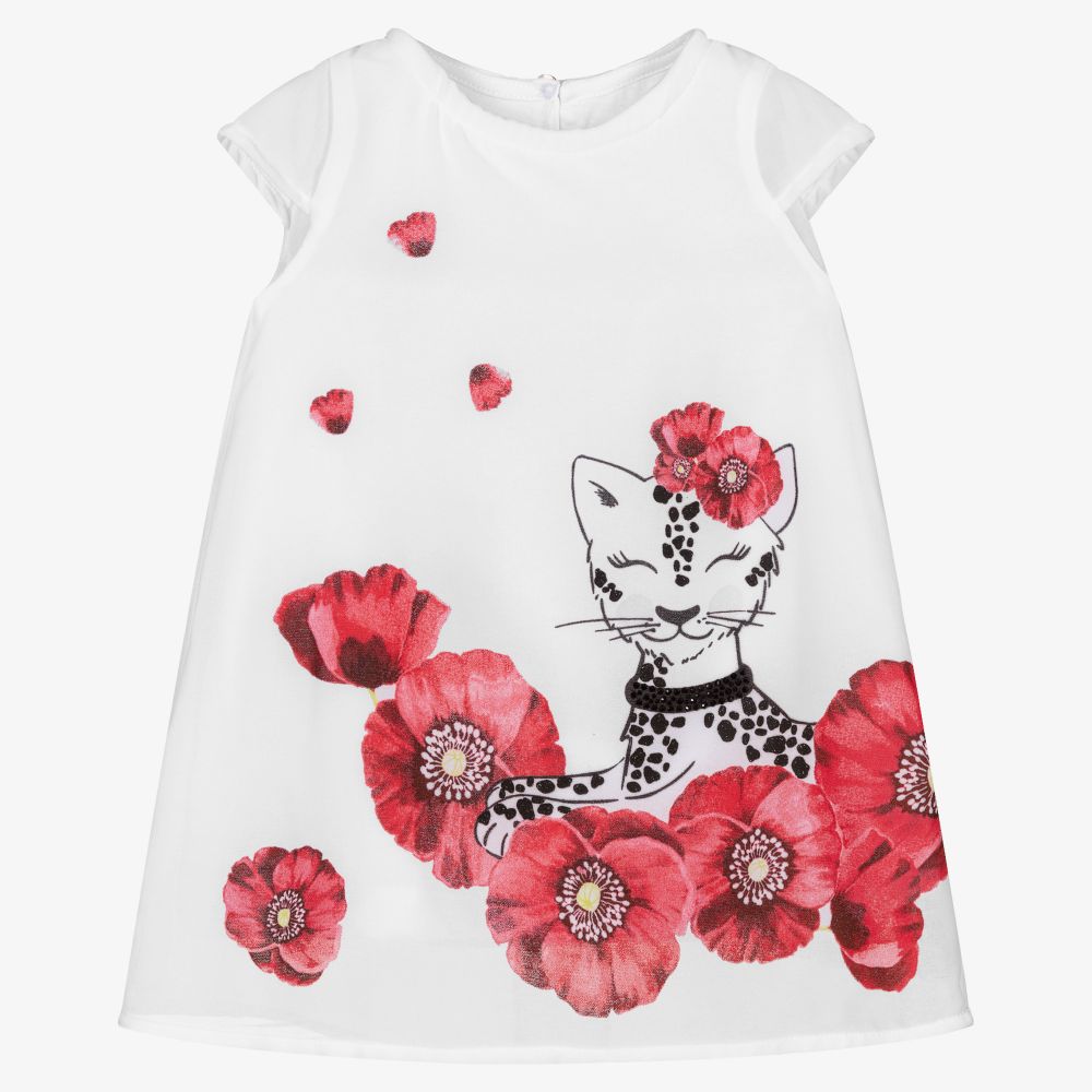 Boboli - Белое шифоновое платье с гепардом | Childrensalon
