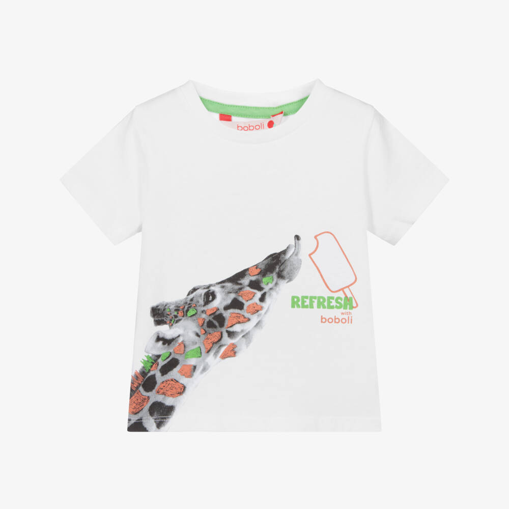 Boboli-Белая хлопковая футболка с жирафом | Childrensalon Outlet