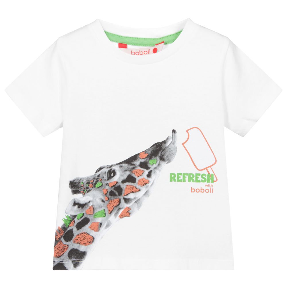 Boboli-White Giraffe Cotton T-Shirt | Childrensalon Outlet