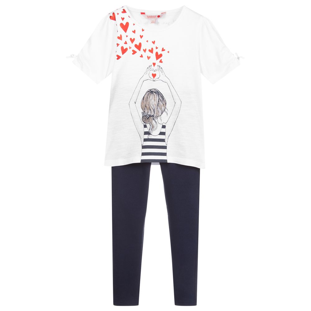 Boboli - White & Navy Blue Trouser Set | Childrensalon