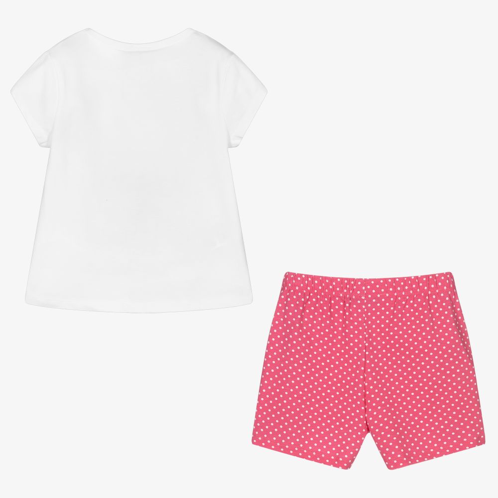 بوبولي-بيجاما قطن جيرسي لون أبيض وزهري للبنات | Childrensalon Outlet