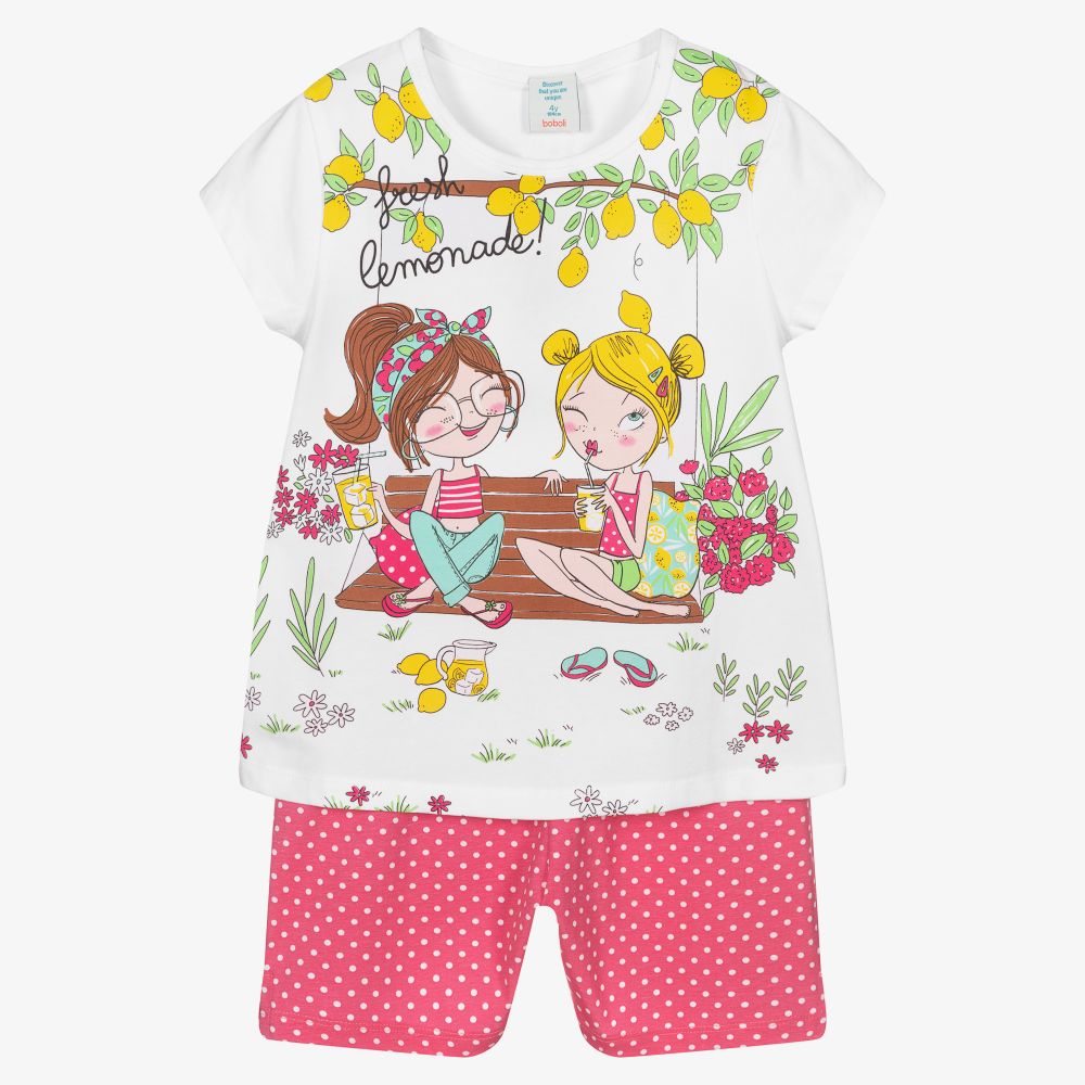 Boboli - Pyjama blanc et rose en coton | Childrensalon