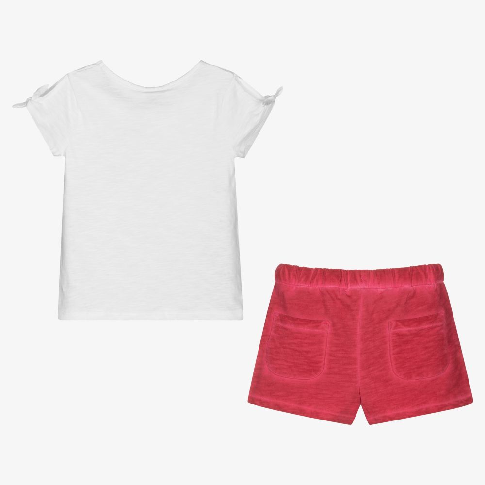 Bobux-طقم شورت وتوب قطن لون أبيض وزهري للبنات | Childrensalon Outlet