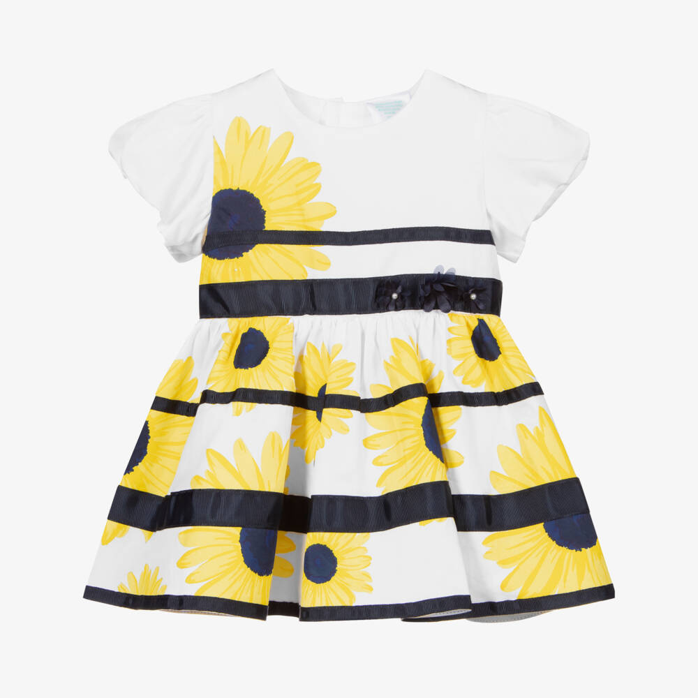Boboli-Бело-желтое хлопковое платье | Childrensalon Outlet