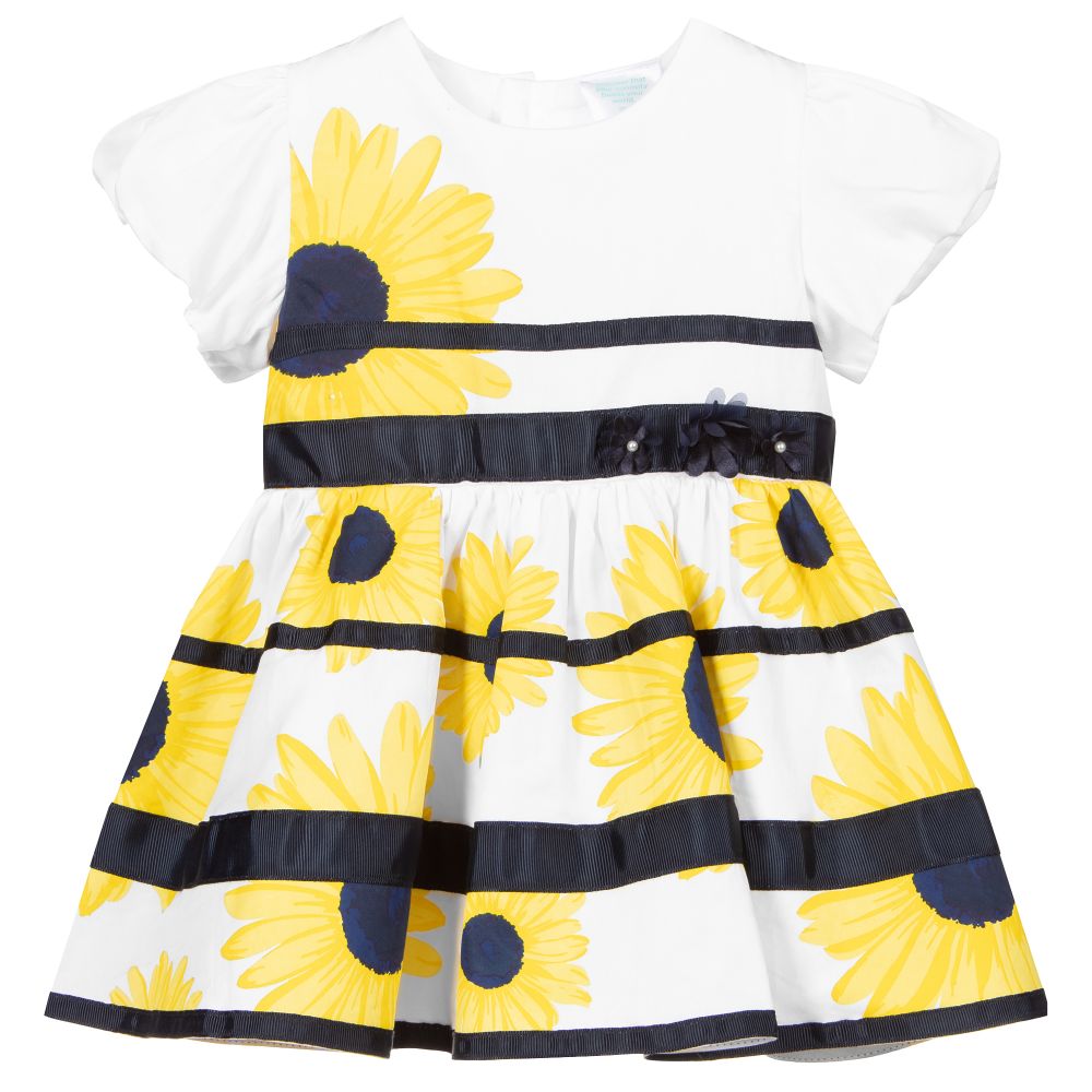 Boboli - Baumwollkleid in Weiß und Gelb | Childrensalon
