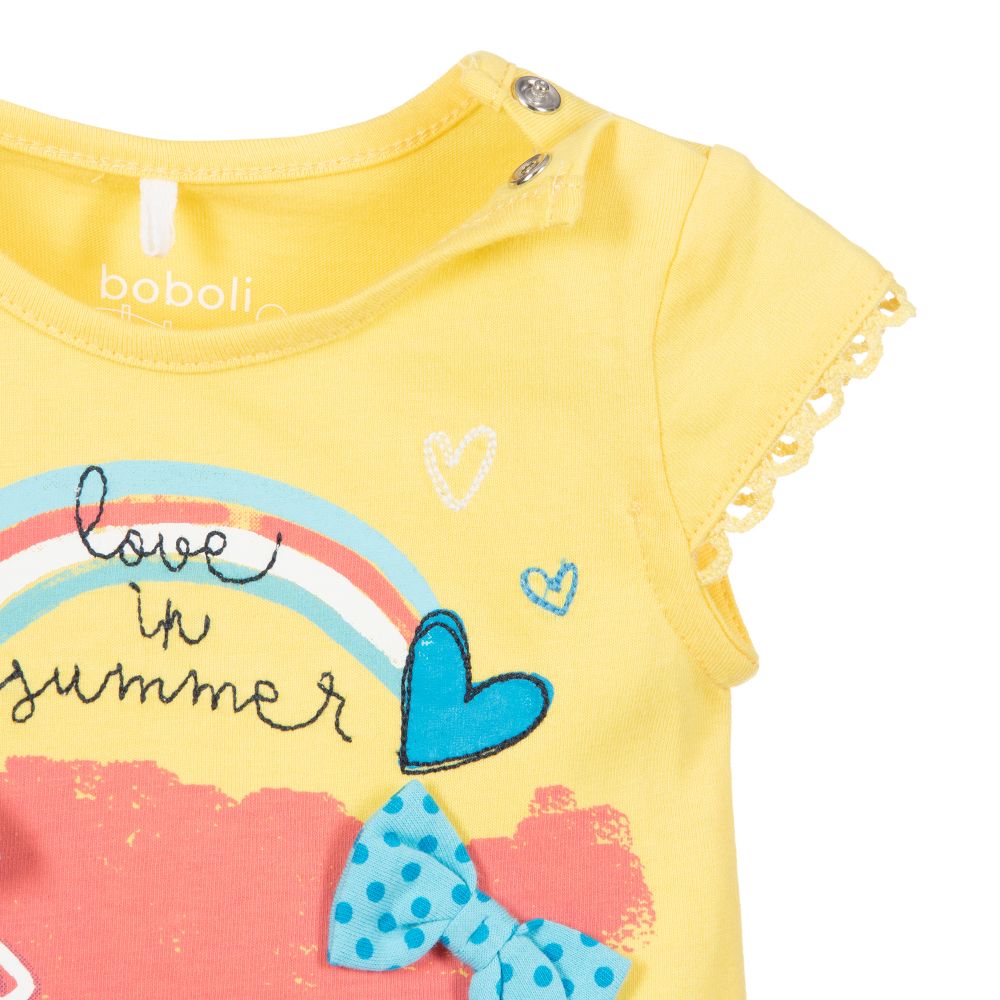 بوبولي-طقم بنطلون وتوب قطن جيرسي لون أصفر وأزرق للمولودات | Childrensalon Outlet