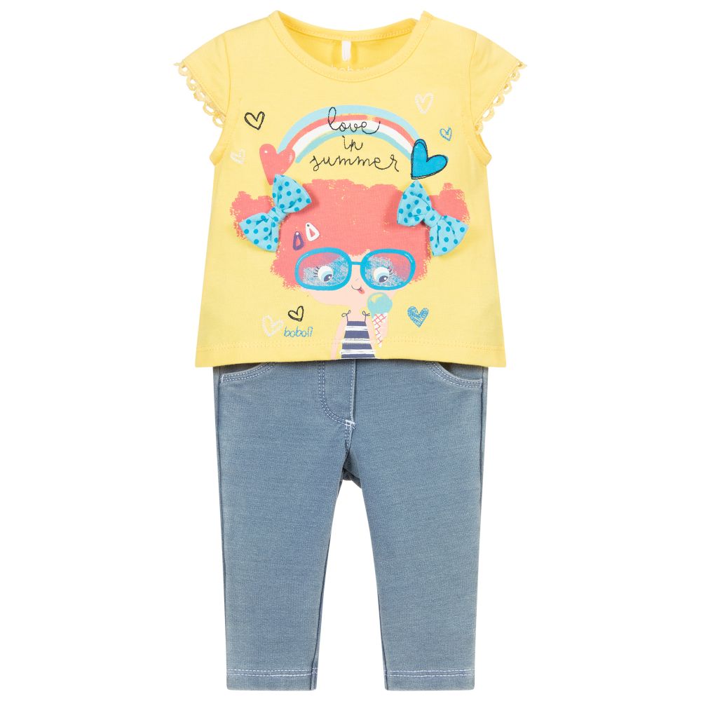 Boboli-Yellow & Blue Trouser Set | Childrensalon Outlet