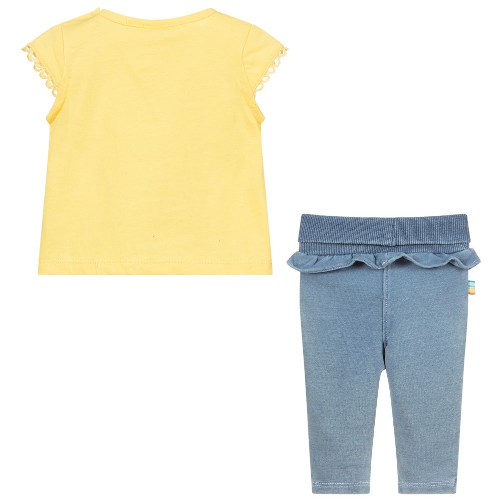 بوبولي-طقم بنطلون وتوب قطن جيرسي لون أصفر وأزرق للمولودات | Childrensalon Outlet