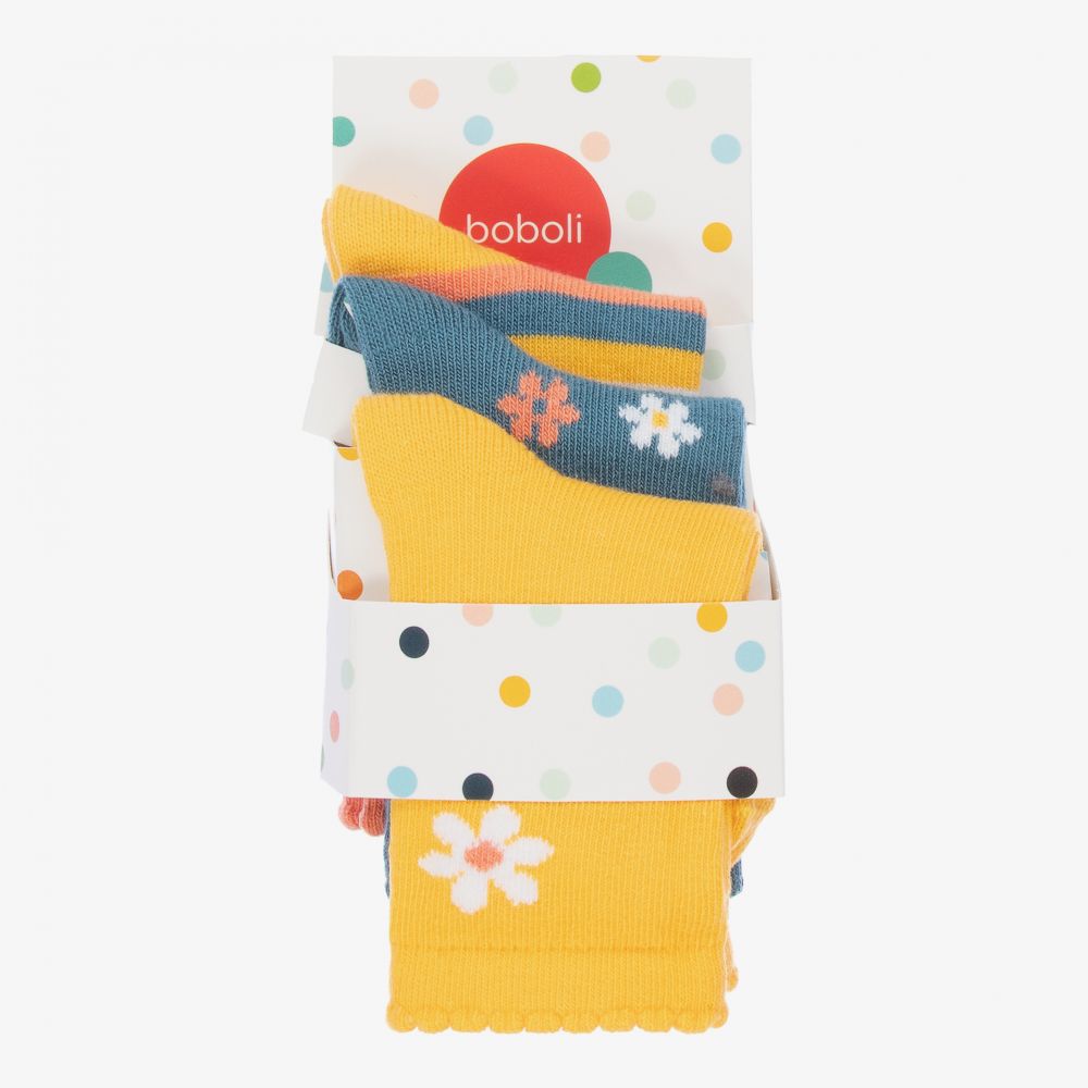 Boboli-Yellow Cotton Socks (3 Pack) | Childrensalon Outlet