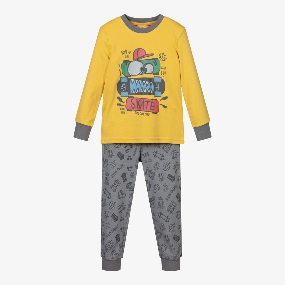 Boboli - Pyjama jaune et gris en coton | Childrensalon