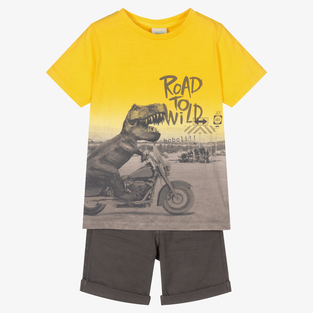 Boboli - Желтая футболка и серые шорты из хлопка | Childrensalon